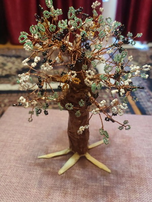 Handmade tree art piece made of copper wire and beads