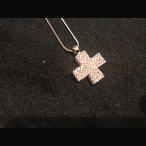 Swarovski pink cross necklace like new with crystals