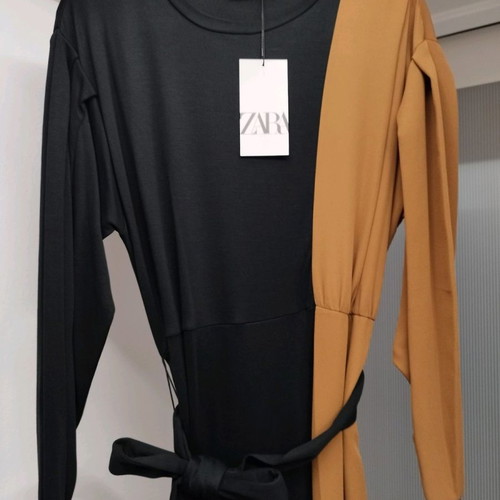 Zara two-tone dress new, size M, black and tan
