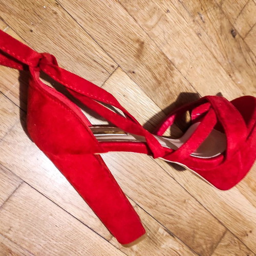 Red velvet sandal new, size 38, high heel with laces
