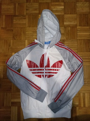 Adidas Windbreaker like new, waterproof, size S, white and gray