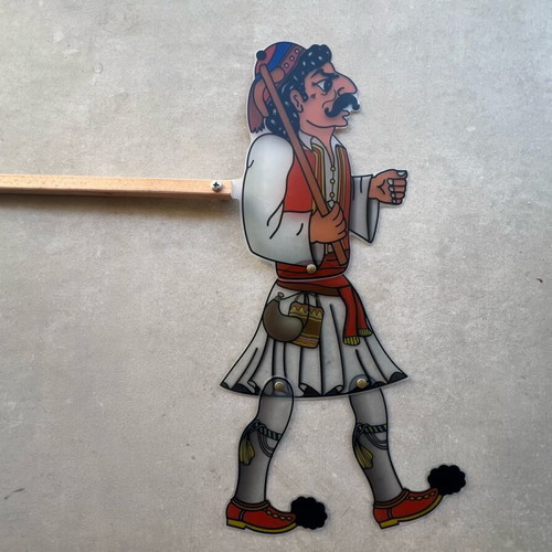 Karagiozis Shadow Theater Figures set like new, pack of six with wooden handles