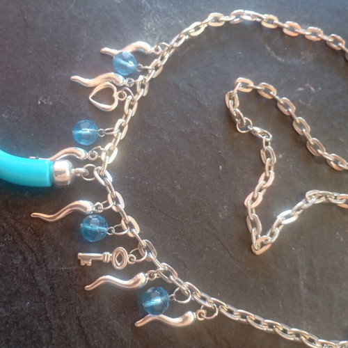 Fashion jewelry necklace with turquoise Italian cornicello charm, like new