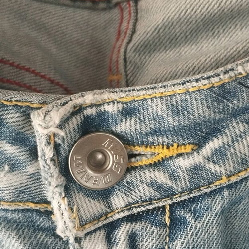 Miss Denim denim jeans used, bell-bottom, size 28, light wash with rips