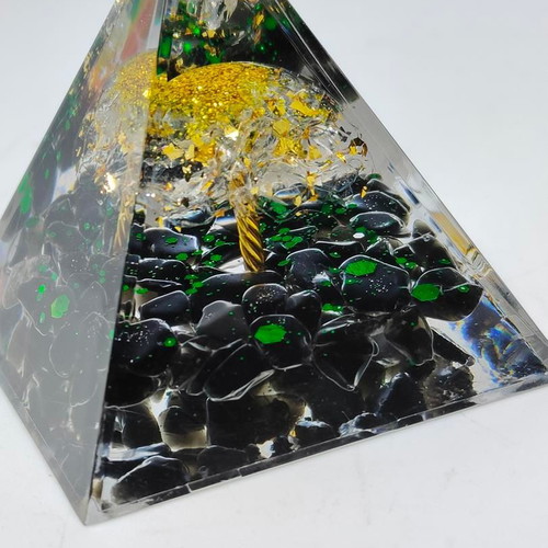 Orgonite Pyramid with Obsidian and Tree of Life