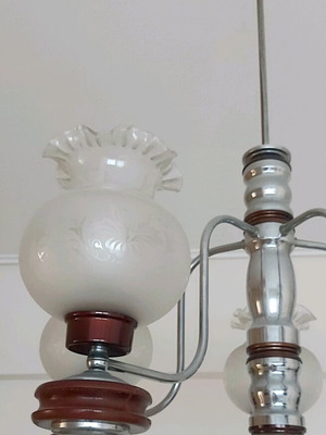 Φωτιστικό οροφής vintage 70s 5φωτο με inox σκελετό και ξύλινα στοιχεία