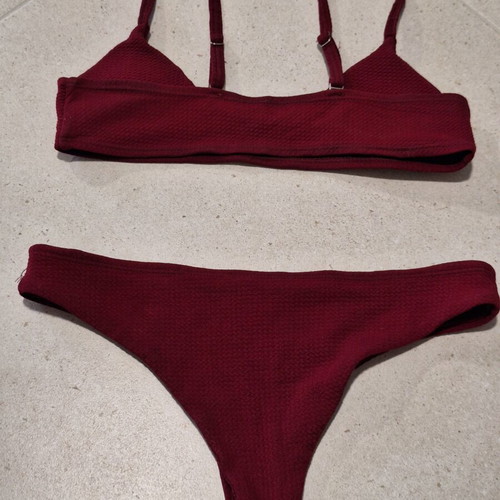 Burgundy Textured Bikini Set Bralette Small Fit, Like New