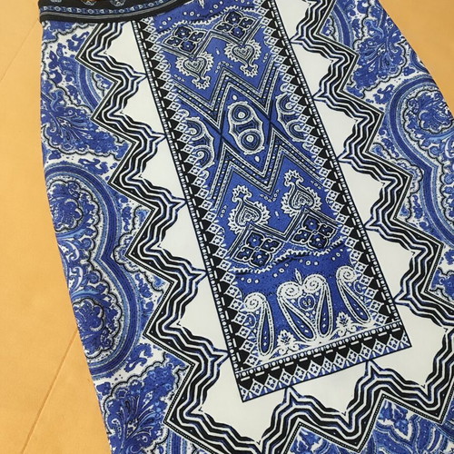 Innocent pencil skirt with print and back slit, black and blue