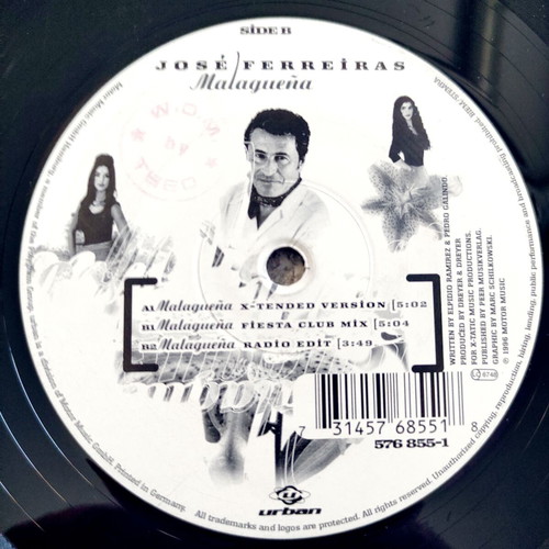 José Ferreiras Malagueña 12'' Vinyl Maxi Single used, Latin Euro House 1996