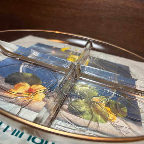 Luminarc Capucine πιατέλα 4 θέσεων καινούργια, floral glass με χρυσό χείλος