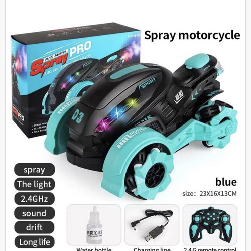Andowl Q-D3 Blue Stunt Spray Remote Control Motorcycle New