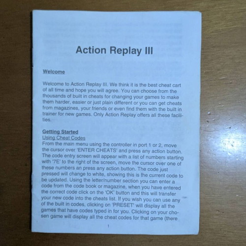 Action Replay III (MK3) manual for SNES like new
