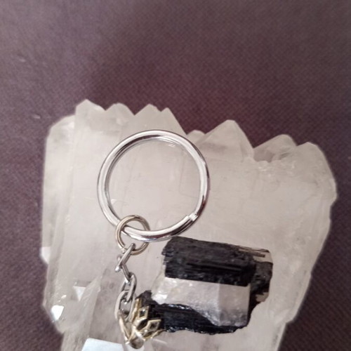 Tourmaline Energy Crystal Keychain with Black Tourmaline and White Quartz