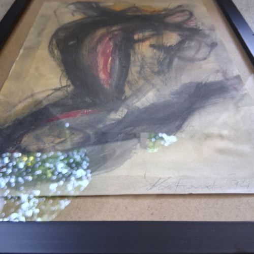 Painting "Γυμνο" framed 20×26cm, like new, signed