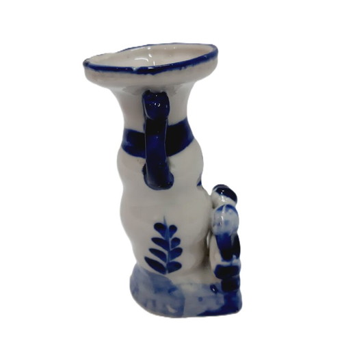 Holland Delft Blue vintage porcelain candlestick used, 1970s, 10 cm