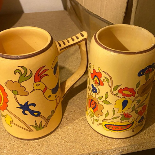 Handmade clay glasses from Corfu like new, pair