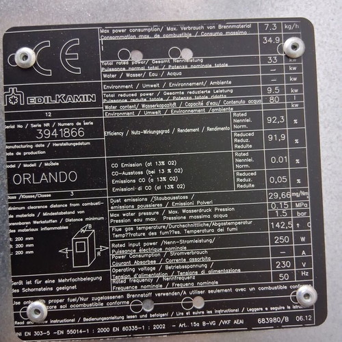 Pellet Boiler Edilkamin Orlando 33Kw like new