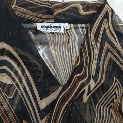 Transparent shirt with ties size 2 like new, brown beige gold colors
