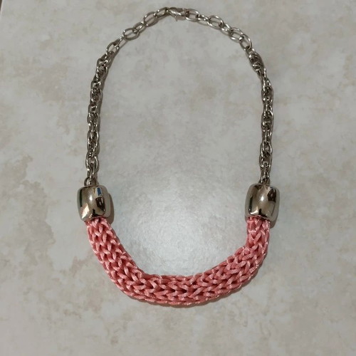 Necklace salmon pink satin cord, new