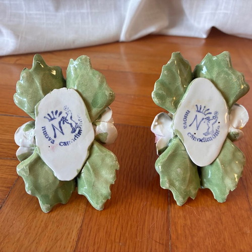 Capodimonte porcelain decorative candle holders set used