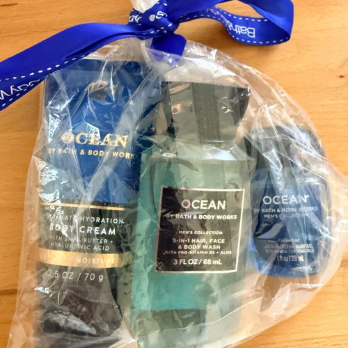 Bath & Body Works Men's Ocean Set 3 Hair Face Body Wash, Hand Gel, Body Cream
