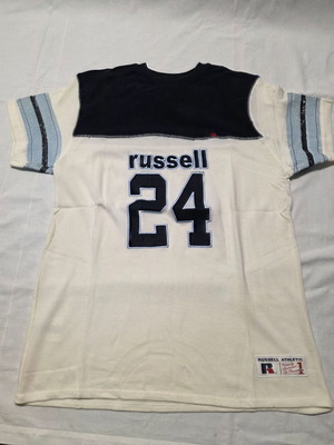 Russel T-shirt size S new, white and blue