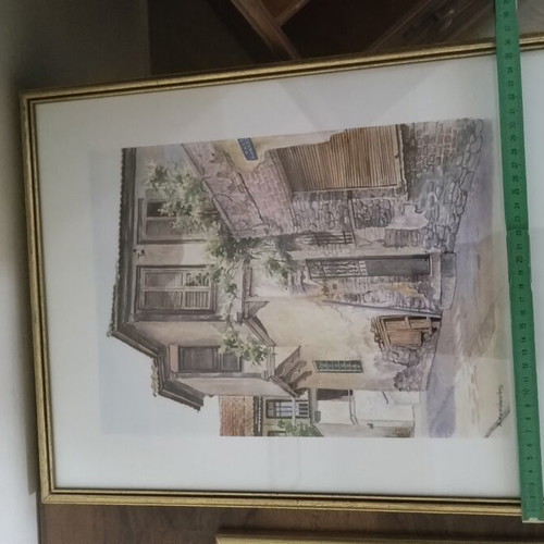 Watercolor set of 2 paintings depicting traditional Macedonian architecture, like new