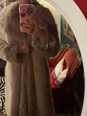 Synthetic fur like new, oversized, gray and beige, XS/S