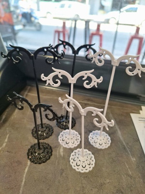 Earring stands, black and white