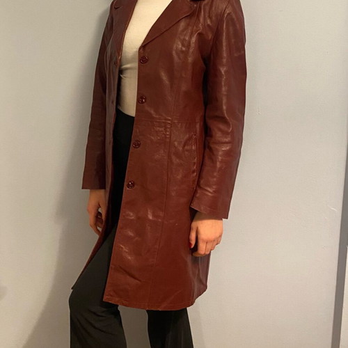 Vintage leather coat used, dark burgundy, size 46
