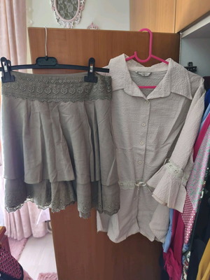 Skirt and shirt set like new, beige and olive, size medium/3