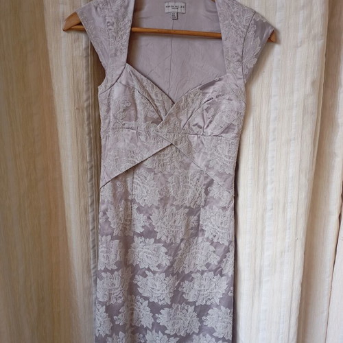 Karen Millen official dress brocade beige and purple like new