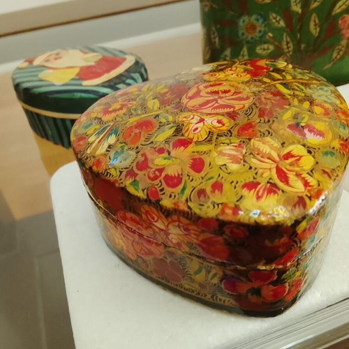 Papier-Mâché Decorative Boxes Set of 4 Handpainted Used