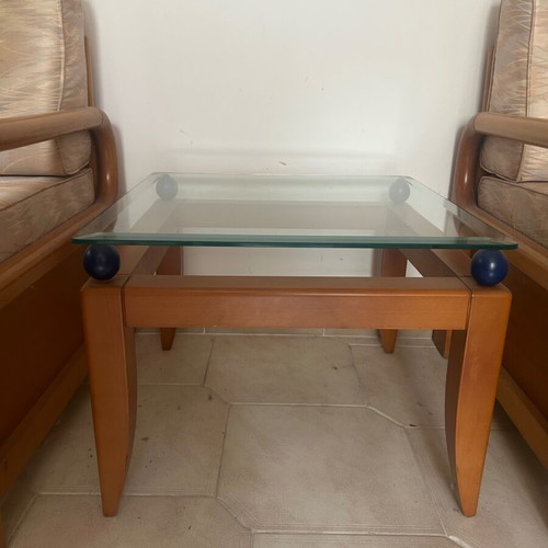 Square coffee table with glass top like new, 55x55x42 cm