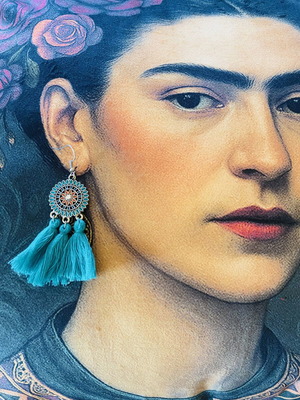 Boho handmade earrings set new, light turquoise color