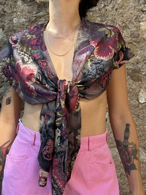 Πολύχρωμο floral μαντίλι-ριχτάρι με δέσιμο μπροστά σαν καινούργιο
