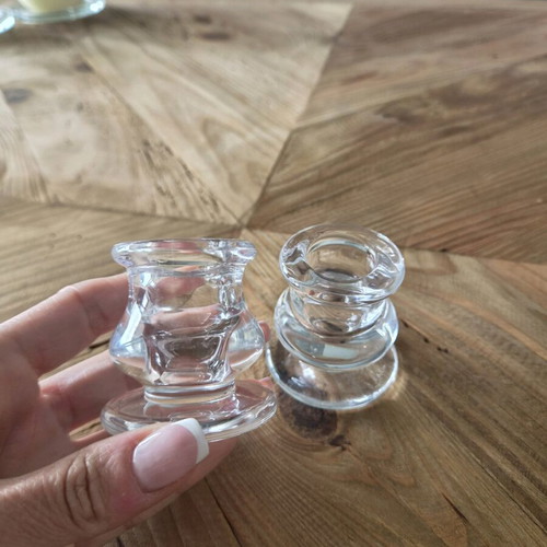 Set of 3 glass candlesticks like new, height 5.5cm