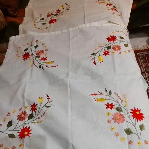 Embroidered handmade table linens used, set of 3