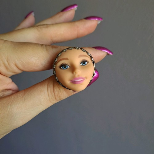 Barbie ring with face one size adjustable, new, multicolor