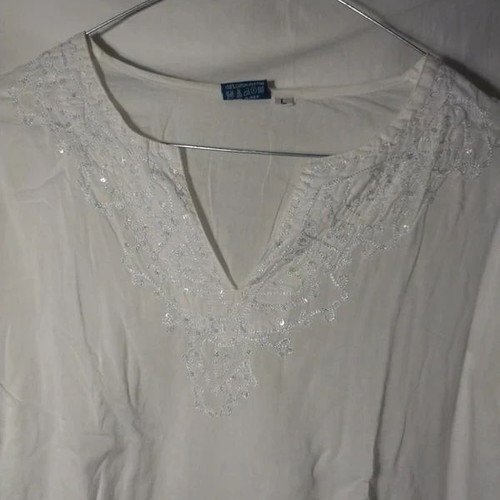 White beach dress like new with embroidery and sequins