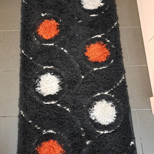 Black runner rug used with white and red circles 2.27x0.65 m