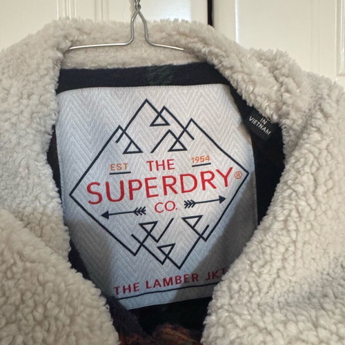 Superdry checked coat like new with fur collar, size S