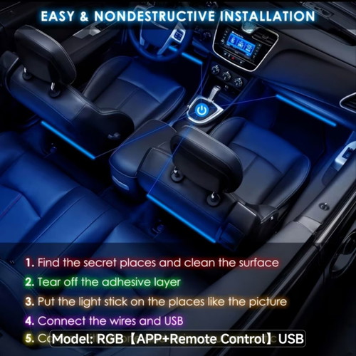 RGB ambient lighting for car with app and remote control