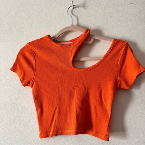 Ribbed crop top orange with asymmetrical cut-out like new