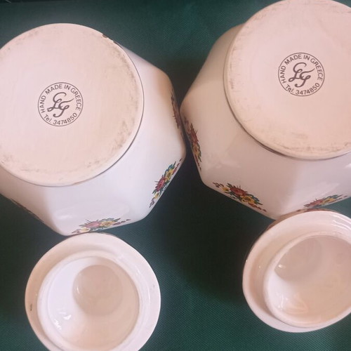 Vintage Handmade Porcelain Coffee and Sugar Canisters GG Set of 2