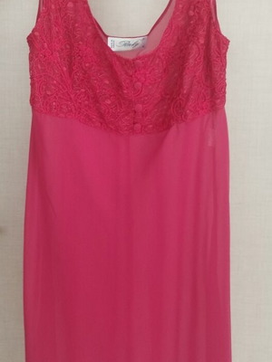 Vintage satin slip dress small XS red-fuchsia with embossed lace like new