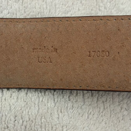 1996 Omega Sterling brown leather belt 95cm, western style, alligator print buckle