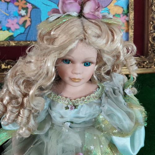Vintage Porcelain Fairy Doll, 28cm, seated