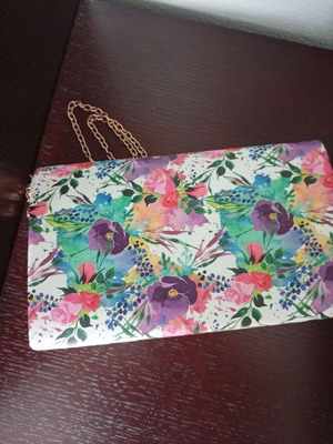 Handbag clutch new, colorful floral with chain strap