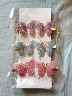 Butterfly Hair Clips Set with Glitter, New